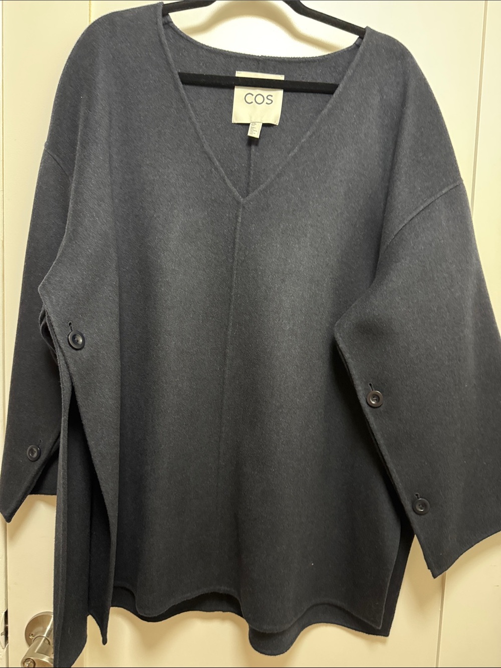COS Dark Charcoal V-Neck Button-Sleeve Poncho